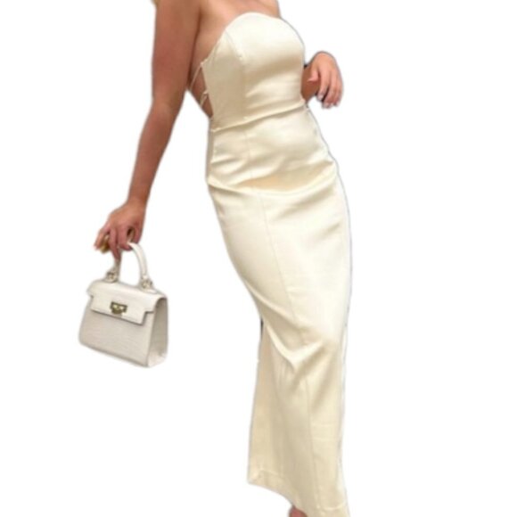 ZARA STRAPLESS SATIN EFFECT MIDI DRESS - Picture 1 of 16